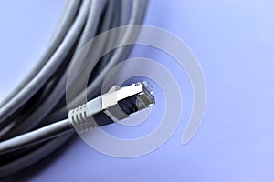 LAN cable patch cord white cord on white background
