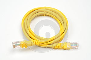 LAN cable with RJ45 plug on a white background