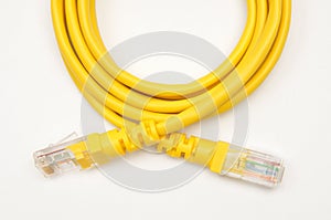 LAN cable with RJ45 plug on a white background