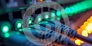 lan cables, ethernet network cables data connection in hub plug internet, Generative ai