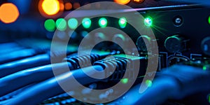 lan cables, ethernet network cables data connection in hub plug internet, Generative ai