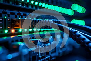 lan cables, ethernet network cables data connection in hub plug internet, Generative ai