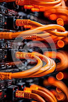 Lan fiber optic cable connecting to server switch for efficient network communication