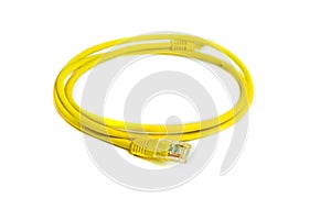 LAN network connection Ethernet RJ-45 cable yellow color.