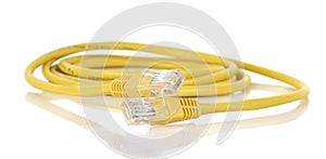 LAN network connection Ethernet RJ45 cable on white ba