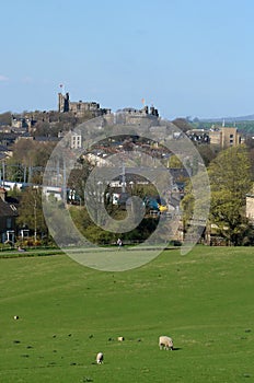 Lancaster Castle Priory Churh train field with sheep