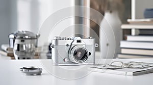 Lifelike Renderings Of Leica I Camera On White Work Table photo