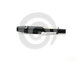 Lancing pen device on white background