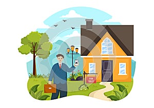 Land Broker Vector Illustration with Bridging Investors or Buyers and Sellers Agent for Buy, Rent and Sell Property