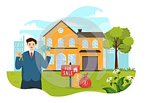 Land Broker Vector Illustration with Bridging Investors or Buyers and Sellers Agent for Buy, Rent and Sell Property