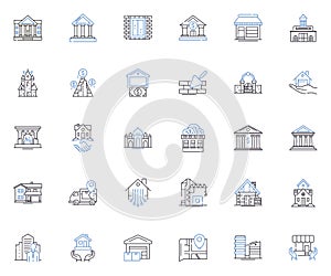 Land business line icons collection. Property, Development, Investment, Sales, Acquisitions, Real estate, Landscaping