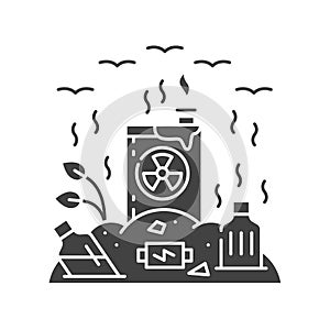 Land degradation black glyph icon. Ecological disaster. Sign for web page, app. UI UX GUI design element