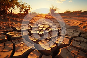 Land in distress Deserts cracked soil crust signifies climate changes stark reality