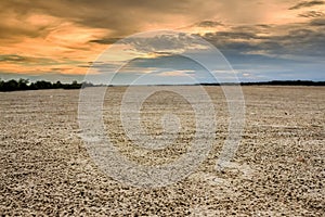 Land with dry and cracked ground. Desert