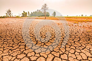 Land during the dry season The parched land and the hot sun. Impact on global warming