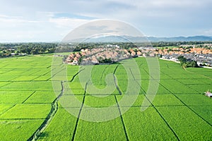 Land and house in aerial view.