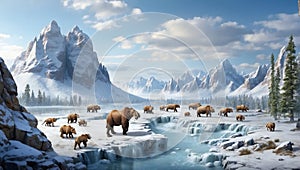 Land during the Ice Age inhabited by wild animals