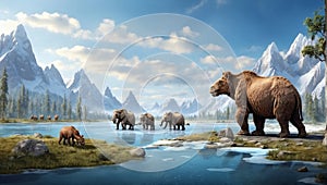 Land during the Ice Age inhabited by wild animals