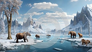 Land during the Ice Age inhabited by wild animals