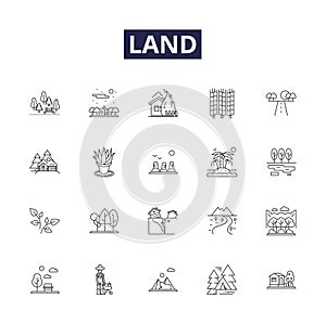 Land line vector icons and signs. ground, soil, acreage, terrain, area, region, territory, plot outline vector