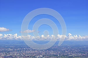 Land mark of chaing mai city from Doi Suthep of Chiang Mai, Thailand with blue sky background