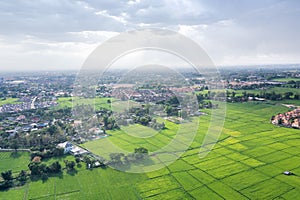 Land plot and green field in aerial view