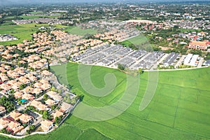 Land plot and green field in aerial view