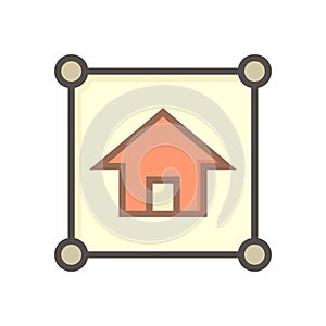 Land plot and house vector icon in top view. 64x64 pxixel.