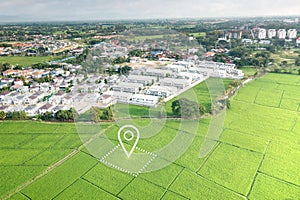 Land plot and identify registration symbol in aerial view