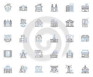 Land purchase line icons collection. Property, Acreage, Investment, Development, Landscaping, Natural, Rural vector and
