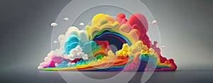 Land of Rainbow and fluffy clouds. 3D Toon style abstract. Happy, happiness, and joy concept.