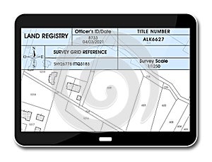 Land registry concept image with an imaginary cadastral map of territory - Property Tax on buildings with land parcel and land