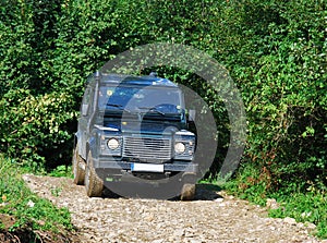 Land Rover on forest road