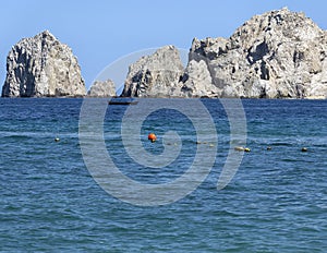 The Land\'s End granite rock formation from the viewpoint of Medano Beach across the Sea of Cortez.