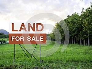 Land for sale sign on empty land