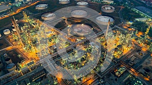 Land scape of Oil refinery plant from bird eye view on night