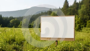 Land for sell concept. Blank template white billboard copy space on the field for sell background. Billboard mockup. Real estate