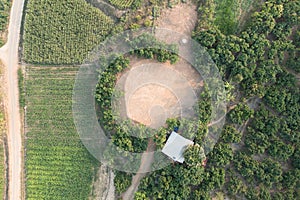 Land and soil backfill in aerial view in in Nan province of Thailand
