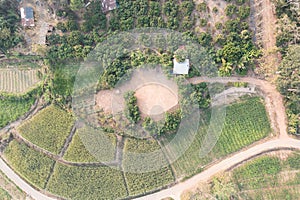 Land and soil backfill in aerial view in in Nan province of Thailand