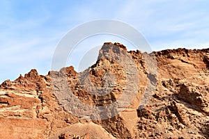 Land structure in open pit mining. Ground background in quarry. Rock texture during earthworks. Sand background and Earth crust