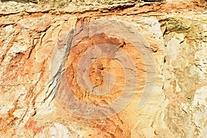 Land structure in open pit mining. Ground background in quarry. Rock texture during earthworks. Sand background and Earth`s crust