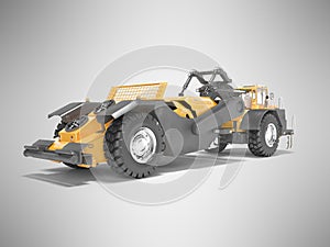 Land transport machine scraper 3D rendering on gray background with shadow