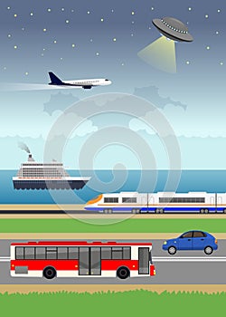 Land, water and air transport