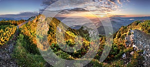 Landcape of mountain at sunset panorama from peak Velky Choc, Slovakia