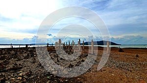 Landcape The temple appeared on the ground when the water receded. photo