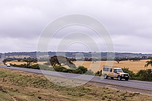 Landcruiser Vehicle Moving along Ntulele Highway in Narok County Engulfed  Wheat Farm Plantations