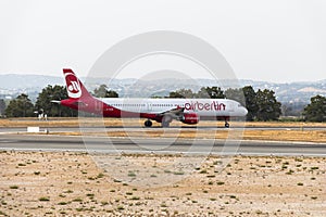 Landed airplane on Faro International Airport, Portugal