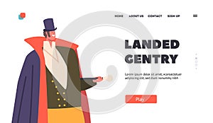 Landed Gentry Landing Page Template. Man of Nineteenth Century. English Victorian Gentleman Wear Vintage Clothing