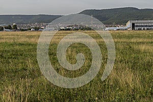 Landed plane at the airport