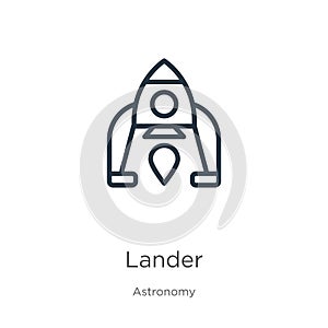 Lander icon. Thin linear lander outline icon isolated on white background from astronomy collection. Line vector sign, symbol for